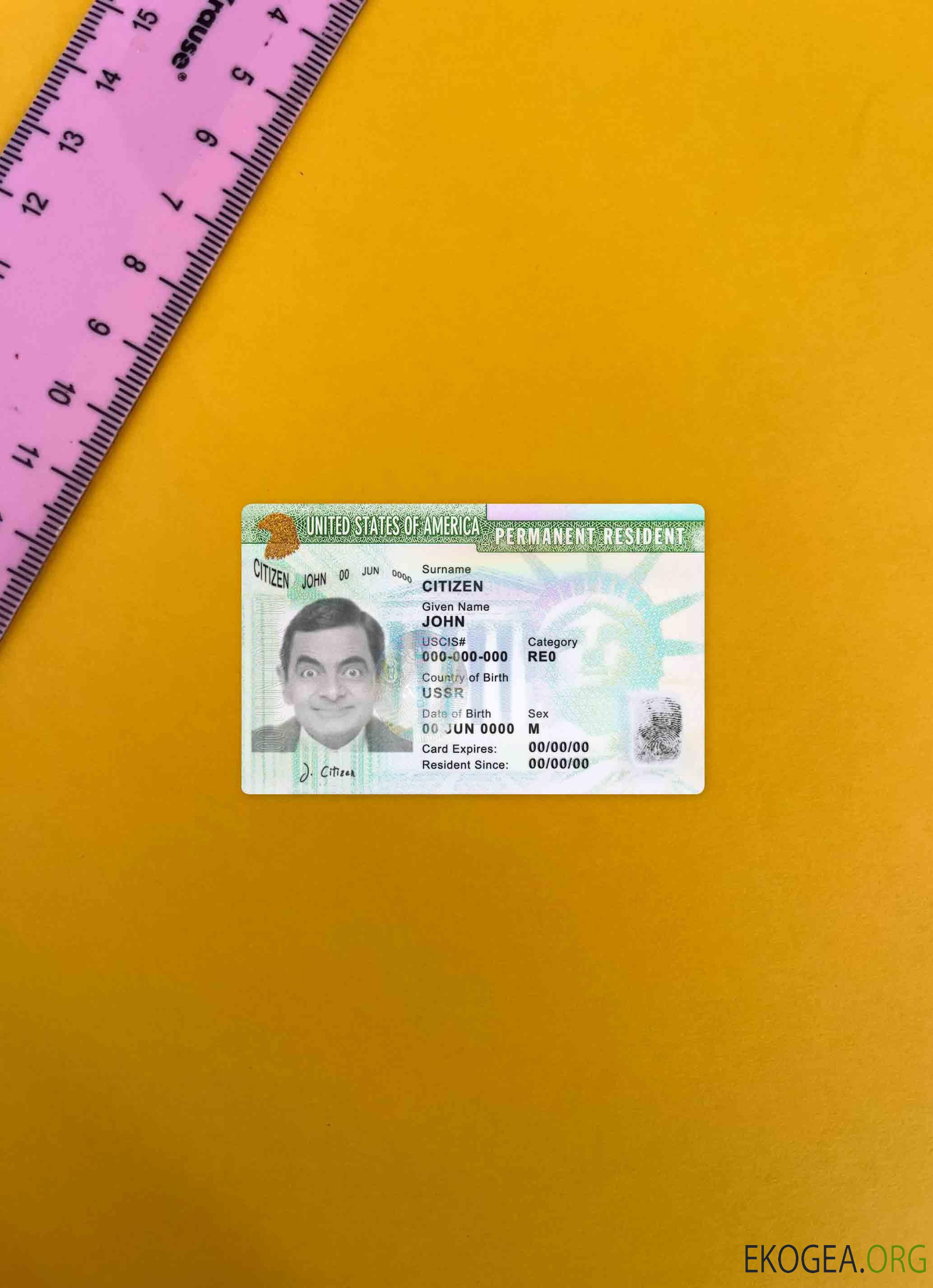 Carte verte des États Unis, carte de résident permanent photolook AVANT